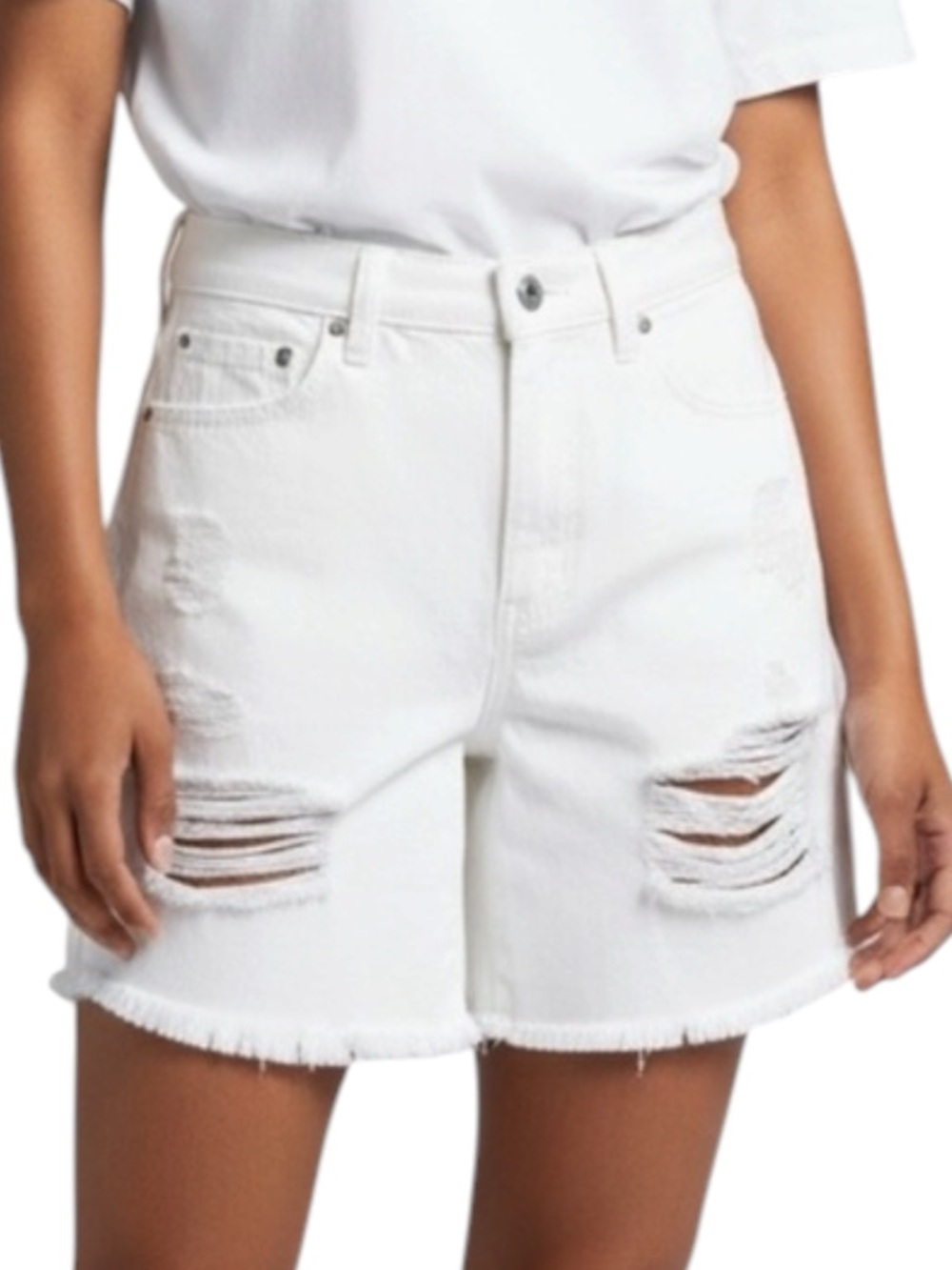7 FOR ALL MANKIND Distressed Jean Mini Skirt w/ Raw Hem in White Size 25